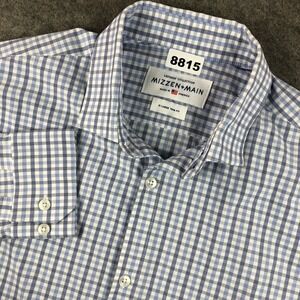 Mizzen+Main Men's XL Leeward Trim Fit Blue Gingham Performance Shirt Office